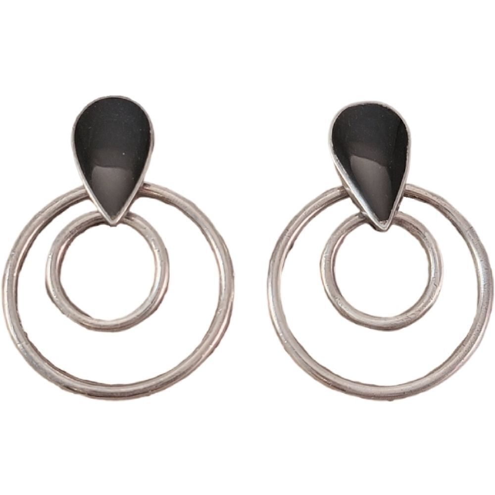 Vintage Sterling Onyx Double Hoop Earrings
